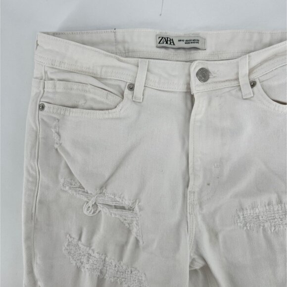 Zara Destroyed White Jeans Size 32 Distressed 10" Rise - Picture 4 of 10